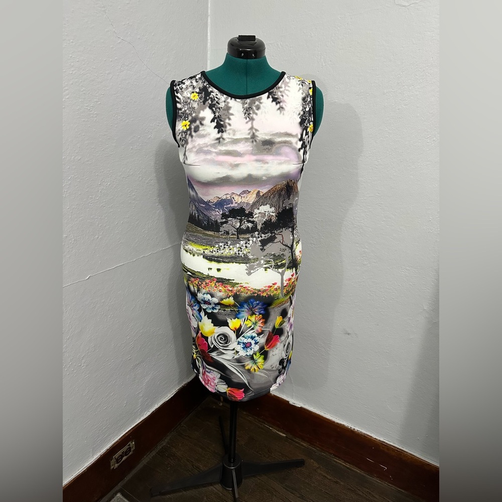 Cocoom Mountain And Floral Sleeveless Scenery Scuba Dress